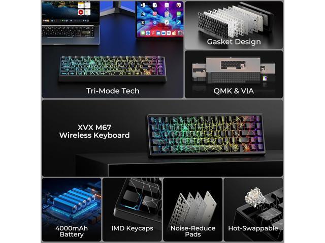 HITIME x XVX M67 60% Percent Keyboard Wireless, QMK/VIA Black Spider Web Gaming Keyboard, Tri-Mode Thocky Creamy Mechanical Key Board, Hot...
