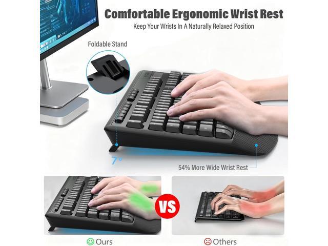 Wireless Keyboard and Mouse Combo,Silent Soft Touch Quiet Keyboard Less Noise 90%,Ergonomic with Wrist Rest,2.4GHz 104 Keys Full Size,2400 DPI...
