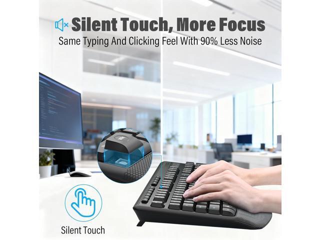 Wireless Keyboard and Mouse Combo,Silent Soft Touch Quiet Keyboard Less Noise 90%,Ergonomic with Wrist Rest,2.4GHz 104 Keys Full Size,2400 DPI...