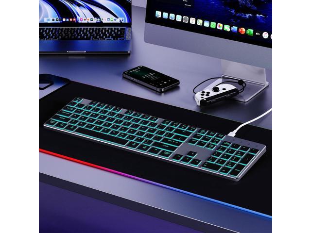 Wired Backlit Keyboard for Windows/Mac,Aluminum Slim & Quiet Full Size Keyboards Light Up with USB A/USB C Dual Interface,Compatible with...
