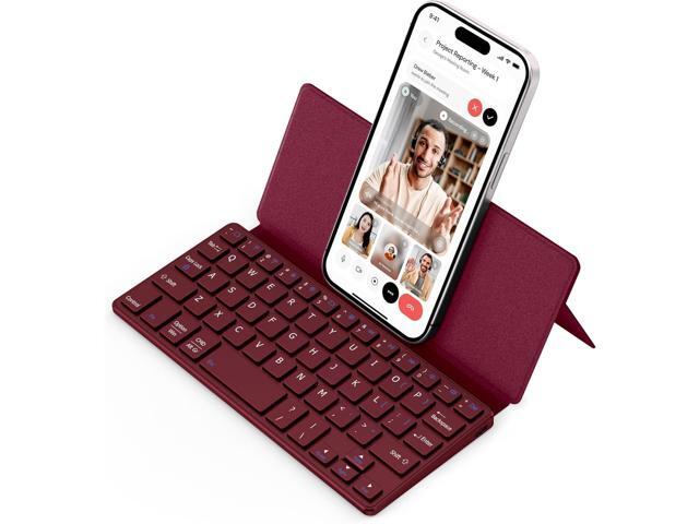 CACOE Wireless Keyboard with Stand, Mini Keyboard for Cell Phone, Ultra-Slim Portable, Foldable, Dual-Channel QWERTY with Stand Holder for...