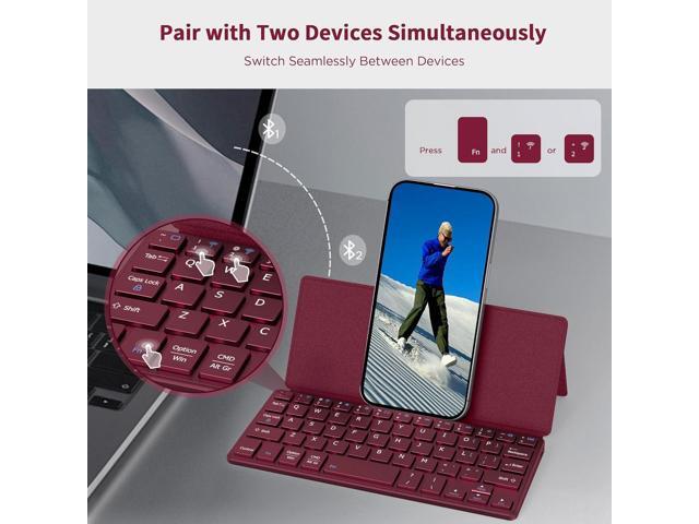 CACOE Wireless Keyboard with Stand, Mini Keyboard for Cell Phone, Ultra-Slim Portable, Foldable, Dual-Channel QWERTY with Stand Holder for...