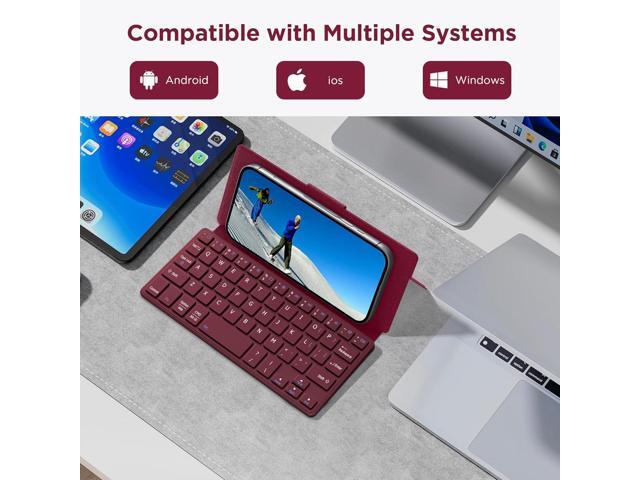 CACOE Wireless Keyboard with Stand, Mini Keyboard for Cell Phone, Ultra-Slim Portable, Foldable, Dual-Channel QWERTY with Stand Holder for...
