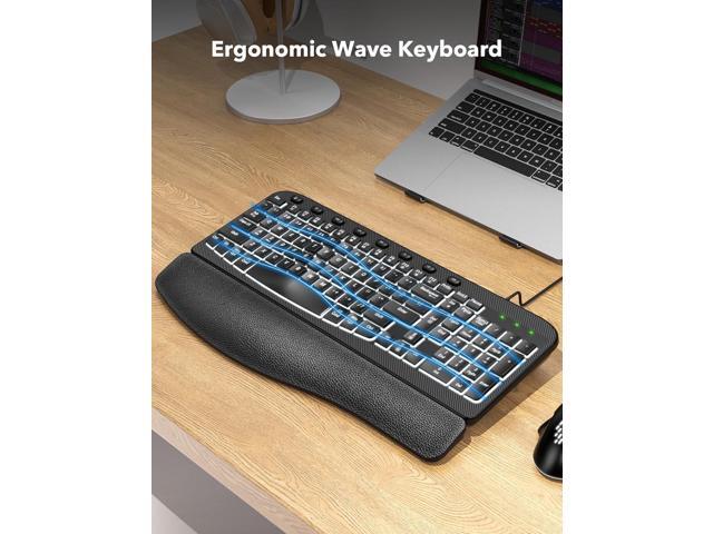 SABLUTE Ergonomic Keyboard, USB Wired with Cushioned Wrist & Palm Rest, 7-Color Backlit Adjustable Brightness for Windows, macOS, Desktop, Laptop & PC