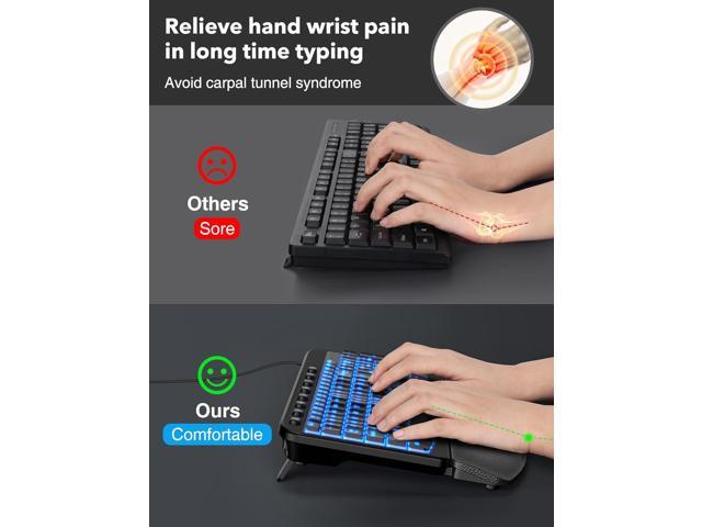 SABLUTE Ergonomic Keyboard, USB Wired with Cushioned Wrist & Palm Rest, 7-Color Backlit Adjustable Brightness for Windows, macOS, Desktop, Laptop & PC