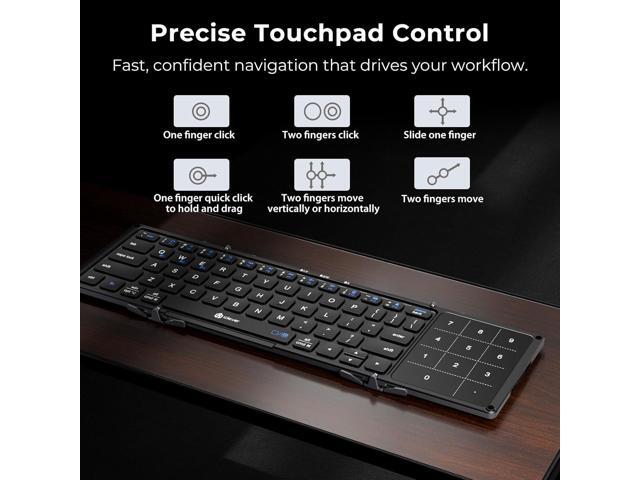 iClever Foldable Bluetooth Keyboard, BK18 Portable Keyboard with Touchpad and Number Pad, Rechargrable Folding Wireless Travel Keypad Compatible...