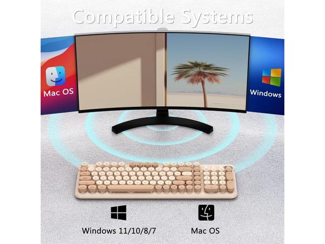 Wireless Bluetooth Keyboard, Retro Round Typewriter Keyboard, Dual Mode Bluetooth & 2.4GHz Receiver, Compatible with Windows, macOS, iPad, Android,...