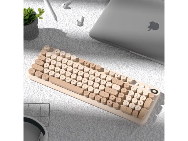 Wireless Bluetooth Keyboard, Retro Round Typewriter Keyboard, Dual Mode Bluetooth & 2.4GHz Receiver, Compatible with Windows, macOS, iPad, Android,...