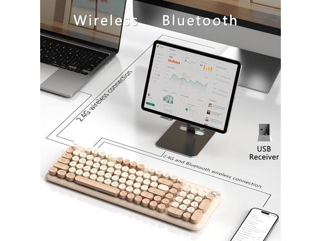 Wireless Bluetooth Keyboard, Retro Round Typewriter Keyboard, Dual Mode Bluetooth & 2.4GHz Receiver, Compatible with Windows, macOS, iPad, Android,...