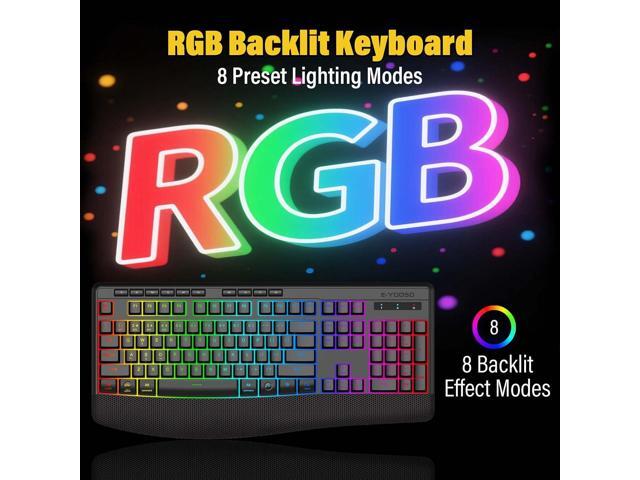 Wireless Bluethooth Gaming Keyboard,8 RGB Backlit light up,Silent Touch Less Noise 95%,Ergonomic Wrist Rest,USB C Rechargeable,Tri-mode...