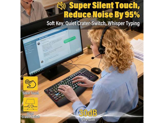 Wireless Bluethooth Gaming Keyboard,8 RGB Backlit light up,Silent Touch Less Noise 95%,Ergonomic Wrist Rest,USB C Rechargeable,Tri-mode...