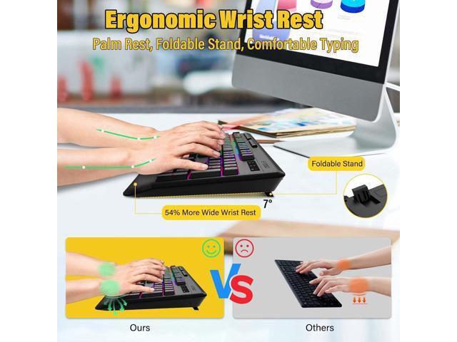 Wireless Bluethooth Gaming Keyboard,8 RGB Backlit light up,Silent Touch Less Noise 95%,Ergonomic Wrist Rest,USB C Rechargeable,Tri-mode...