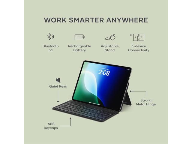 Satechi OntheGo Bluetooth Keyboard with Adjustable Stand, Connect up 3 Devices, USB C Rechargeable Battery, Compact and Portable Keyboard for iPad,...