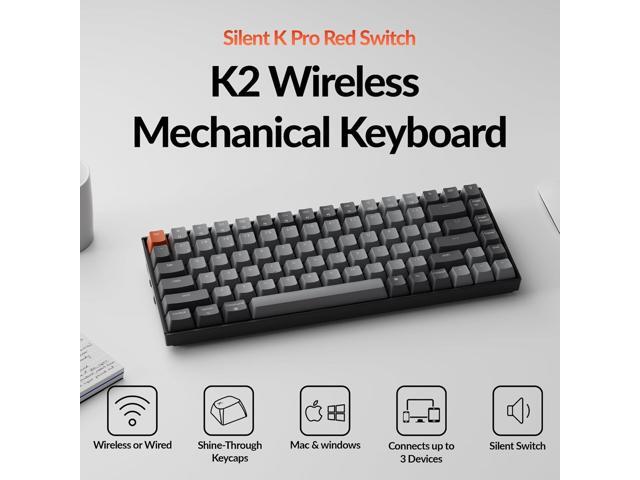 Keychron K2 75% Layout Bluetooth Wireless Mechanical Gaming Keyboard Silent K Pro Red Switch/White LED Backlit/USB C/Anti Ghosting/N-Key Rollover,...