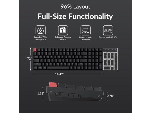Keychron K4 96% Layout QMK Wireless and Wired Options Mechanical Keyboard Super Red Switch, RGB Backlight with Shine-Through Double-Shot PBT...