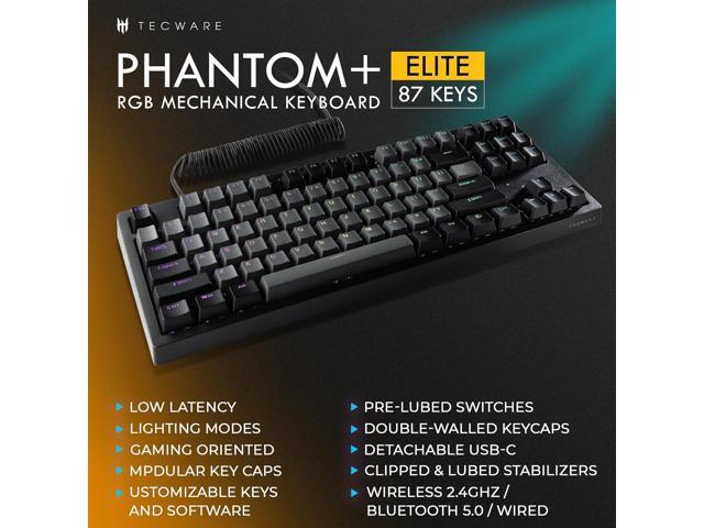 TECWARE Phantom+ Elite 87 Mechanical Gaming Keyboard RGB LED Backlit Hot Swappable Wraith Red Switches 87 Key TKL Layout Thocky Sound...