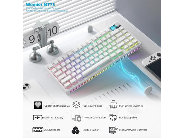 Womier 75% Wireless Mechanical Gaming Keyboard with Knob & Dot-matrix Display Bluetooth5.0/2.4GHz/USB C Thocky Creamy Keyboard for PC Computer,...
