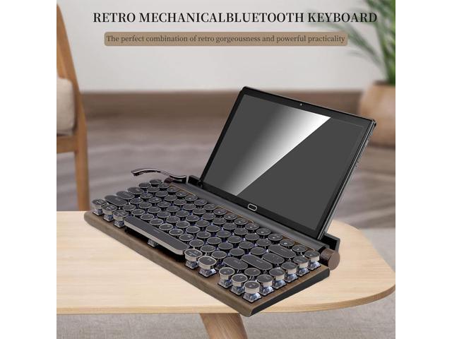 83-Key Mechanical Keyboard - Retro Typewriter Wireless Bluetooth Gaming Keyboard, Anti-Ghosting Blue Switch (Wood)