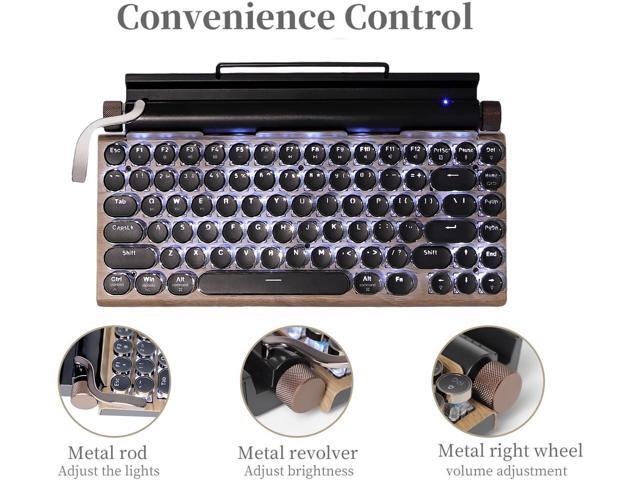 83-Key Mechanical Keyboard - Retro Typewriter Wireless Bluetooth Gaming Keyboard, Anti-Ghosting Blue Switch (Wood)