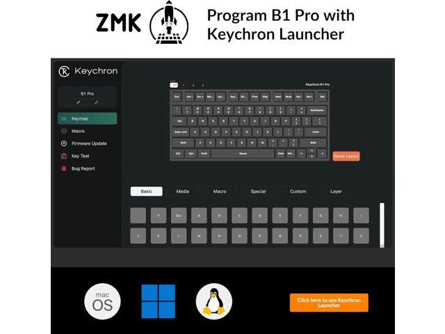 Keychron B1 Pro Ultra-Slim Wireless ZMK Custom Keyboard, Programmable Bluetooth/2.4 G/Wired Lightweight with 1200-Hour Long Battery Life Quiet Key...