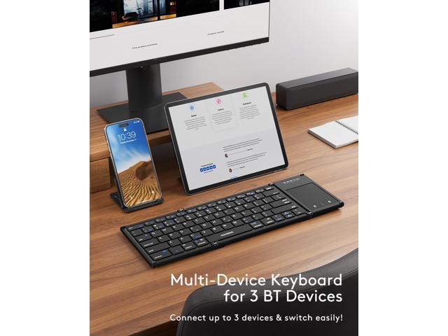 Samsers Foldable Bluetooth Keyboard with Touchpad, Full-Size Wireless Folding Keyboards with Holder, Rechargeable Portable Travel for iOS Windows...