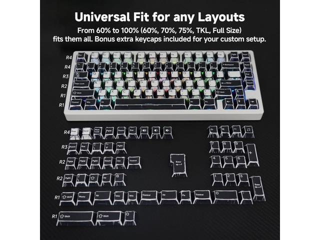 137 Versatile PBT Keycaps, No Tearing, Never Fade & Non-Slip, Black & White RGB Backlit Keycaps for Mechanical Keyboard (Typing, Gaming, Anime...