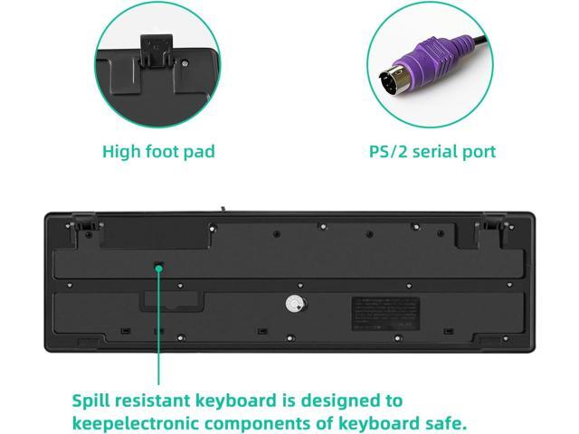 Wired PS2 104 Keys Computer Keyboard with Stands,Waterproof - US Layout Compatible for Windows, PC, Laptop