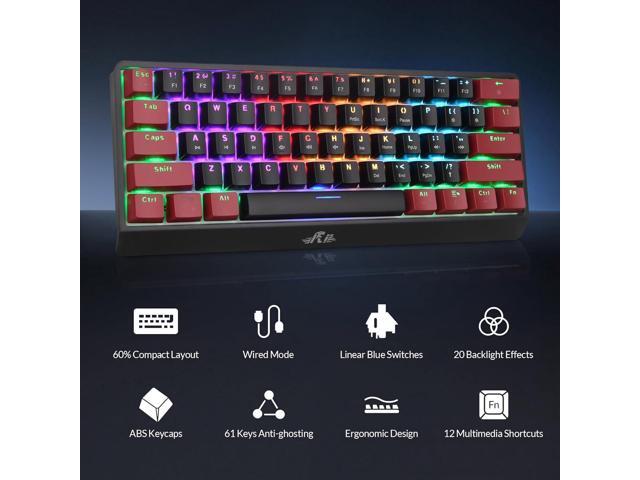 Rii RK806 60% Mechanical Gaming Keyboard,61 Keys Compact Wired Keyboard with RGB Backlight,Clicky Blue Switch,Anti-ghosting,for Windows Laptop PC...