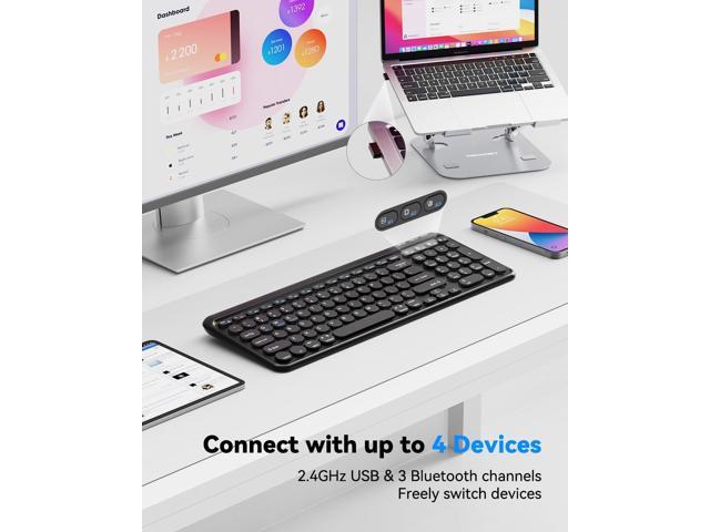 TECKNET Wireless Keyboard Bluetooth & 2.4G USB, Up to 4-Device Connection, USB C Rechargeable Battery, Quiet Typing, Compact Layout, 7° Ergonomic...