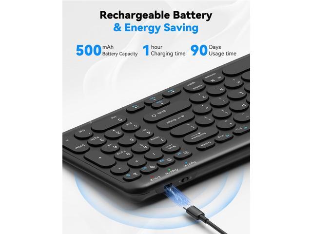 TECKNET Wireless Keyboard Bluetooth & 2.4G USB, Up to 4-Device Connection, USB C Rechargeable Battery, Quiet Typing, Compact Layout, 7° Ergonomic...