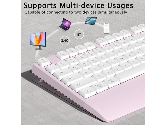 Wireless Bluetooth Keyboard with Wrist Rest, 2.4GHz & Bluetooth Dual-Mode Full-Sized Ergonomic Wireless Keyboard for Windows, iPad, macOS, and...