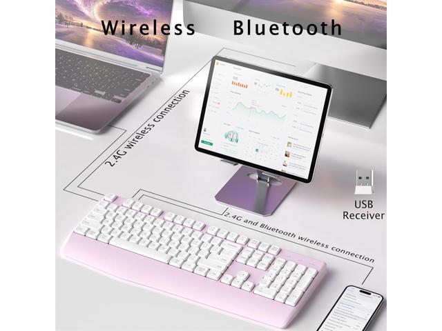 Wireless Bluetooth Keyboard with Wrist Rest, 2.4GHz & Bluetooth Dual-Mode Full-Sized Ergonomic Wireless Keyboard for Windows, iPad, macOS, and...