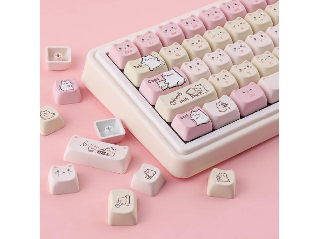 PBT Keycaps 145 Keys Cute Keycap Dye-Sublimation Lazy Cat Keycaps Mao Profile Custom Keycap for Cherry Gateron MX Swithes Mechanical Gaming Keyboards