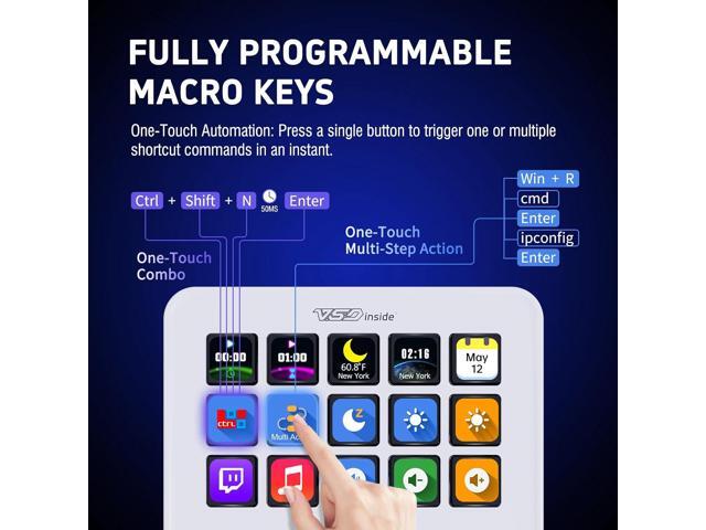 Macro Keypad, Stream Controller Deck Gaming Streaming Shortcut Keyboard, 18 Programmable Keys Customizable Visual AI Pad USB Soundboard for OBS,...