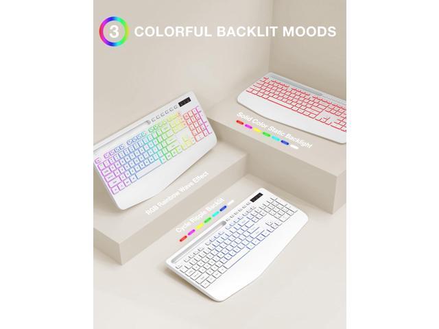 Wireless Keyboard with 9 Effects Backlits, Wrist Rest, Phone Holder, Rechargeable Ergonomic Computer Keyboard with Silent Keys, 2.4G Lag-Free...