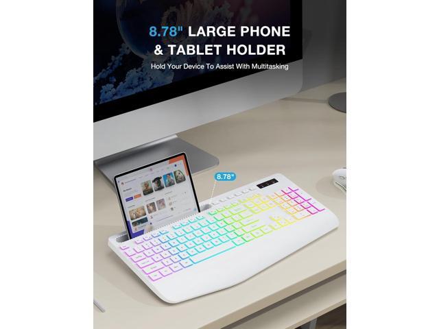 Wireless Keyboard with 9 Effects Backlits, Wrist Rest, Phone Holder, Rechargeable Ergonomic Computer Keyboard with Silent Keys, 2.4G Lag-Free...