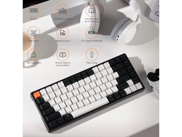 Keychron K2 75% Layout 84 Keys Hot-swappable Bluetooth Wireless/USB Wired Mechanical Keyboard with Super Brown Switch/Double-Shot Keycaps/RGB...