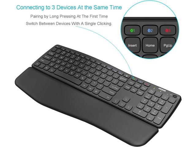 Arteck Bluetooth Keyboard Universal Wave Comfortable Keypad with Palm Rest Multi-Device Full Size Wireless Keyboard for Windows iOS iPad OS...
