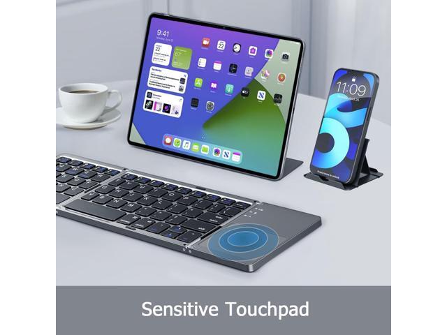 Foldable Bluetooth Keyboard with Touchpad, Ultra Slim Portable Wireless Keyboard with Rechargeable Battery for Android Windows iOS Tablets...