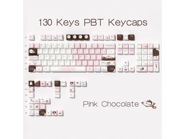 130 Keys Pink Cute Keyboard Keycaps Set, Custom PBT Cherry Profile Keycap, Thick Dye Sub Keycaps Kawaii, White Chocolate Keycap Brown, Kawaii Key...