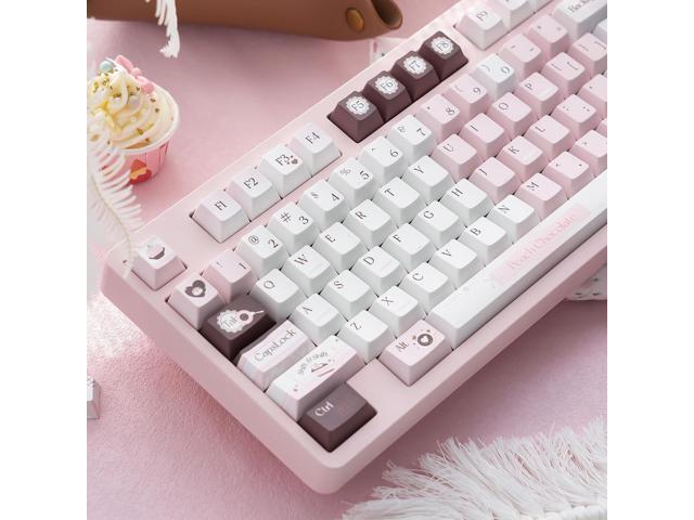 130 Keys Pink Cute Keyboard Keycaps Set, Custom PBT Cherry Profile Keycap, Thick Dye Sub Keycaps Kawaii, White Chocolate Keycap Brown, Kawaii Key...