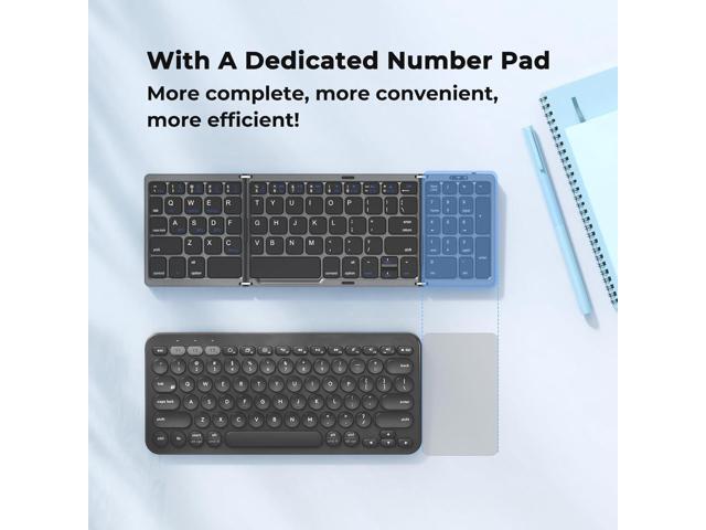 Foldable Bluetooth Keyboard, Wireless Portable Keyboard with Numeric Keypad, Rechargeable Pocket-Sized Travel Keyboards for Windows, iOS, Android...