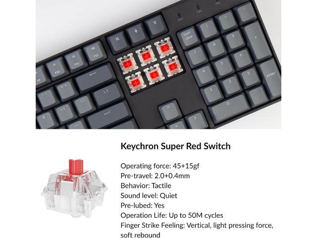 Keychron K10 Full Size 104 Keys Bluetooth Wireless Mechanical Gaming Keyboard for Mac Windows with Keychron Super Red Switch, Multitasking/White...