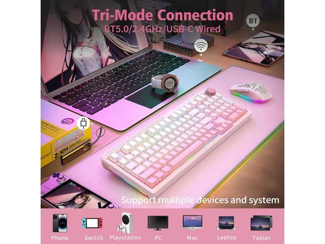 E-YOOSO Wireless Bluetooth Keyboard, Creamy Keyboard with Number Pad, Mechanical Gaming Keyboard with Knob, Hot Swappable Pre-lubed Linear...