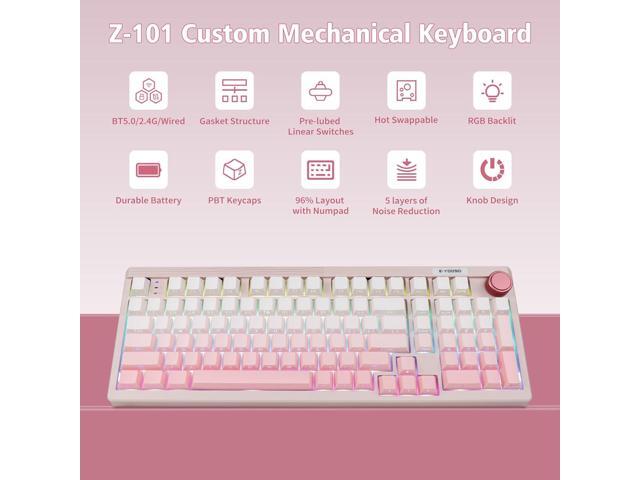 E-YOOSO Wireless Bluetooth Keyboard, Creamy Keyboard with Number Pad, Mechanical Gaming Keyboard with Knob, Hot Swappable Pre-lubed Linear...