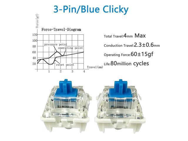 Gateron G Pro 3.0 Blue Switches for Mechanical Keyboard,3-Pin 60gf Clicky/Pre-Lubed/Pin-Enhanced Switches(108pcs,Blue)