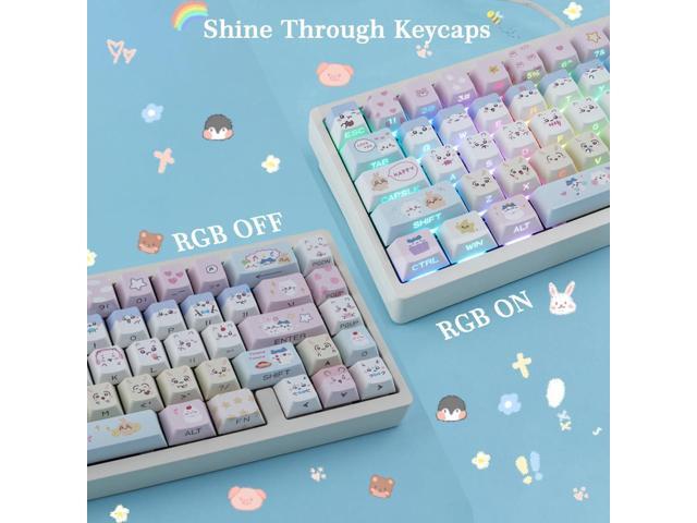 PBT Keycaps - Side Printed Keycap Set,136 Keys Shine Through Cute Kawaii Cat Keycaps, Cherry Profile Custom Keyboard Keycap for Cherry MX Switches...