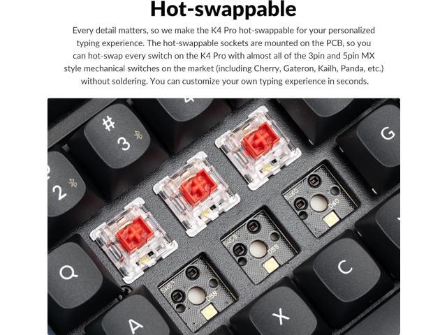Keychron K4 Pro Custom Mechanical Keyboard with Hot-Swappable K Pro Red Switch, QMK/VIA Programmable Macro Wireless Bluetooth/Wired USB Keyboard...