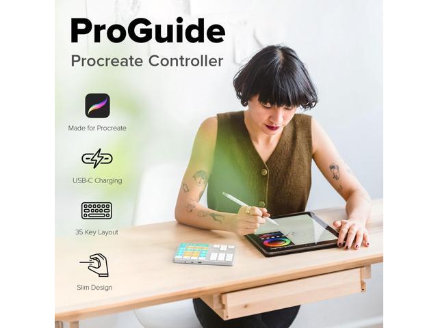 JCPAL ProGuide Wireless Keyboard for Procreate - Bluetooth Rechargeable Macro Pad Mini Keyboard for iPad Procreate with 35 Color-Coded Buttons