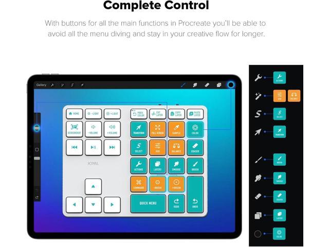 JCPAL ProGuide Wireless Keyboard for Procreate - Bluetooth Rechargeable Macro Pad Mini Keyboard for iPad Procreate with 35 Color-Coded Buttons
